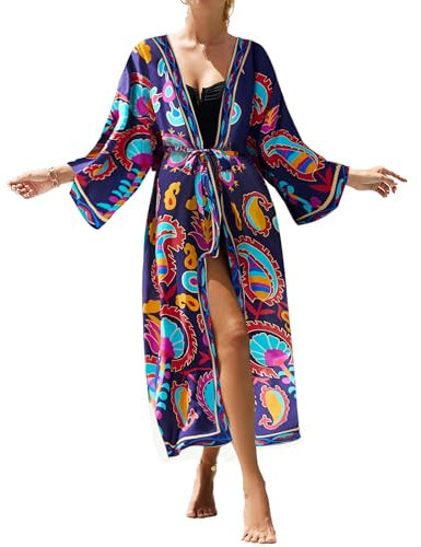 Bsubseach Kimono Cover Ups for Swimwear Women Boho Swimsuit Coverup Beach Dusters Long Summer Cardigan Purple