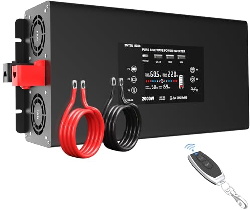 DATOUBOSS Wechselrichter 2000W/4000W 60V auf 230V Reiner Sinus Spannungswandler mit Fernbedienungen 2 EU Steckdosen 2 USB 1 QC3.0 1Type-C Inverter für Wohnmobil Auto Kfz LKW