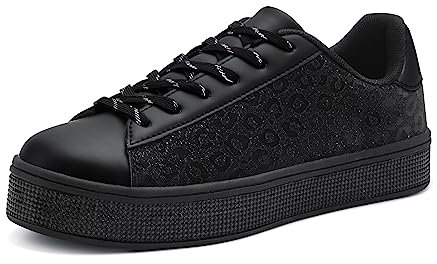 UUBARIS Damen-Tennis-Sneaker, glitzernd, floral, elegant, glitzernd, Strass, glitzernd, Hochzeit, Brautschuhe, glänzende Pailletten, Schwarzer Leopardenmuster, 8