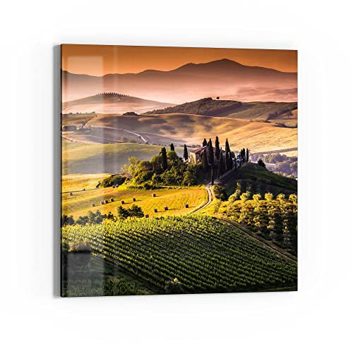 DEQORI Glasbild Echtglas | Motiv Toskana Panorama | quadratisch einteilig 50x50 cm | schöne Dekoration | Wandbild für Wohnzimmer, Schlafzimmer, Flur & Küche | moderne Wanddeko