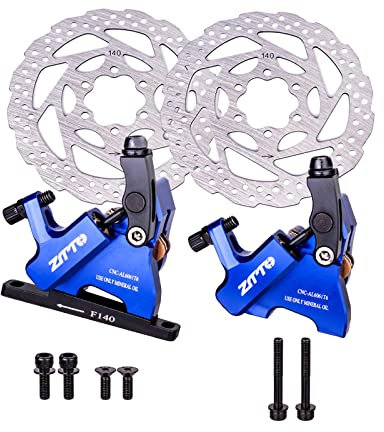 pistro Ultralight Bicycle Hydraulic Disc Brake Calipers Set with Mounting Bolt, 140mm Floating Discs Bike Repair Component Parts - Blue with Disc