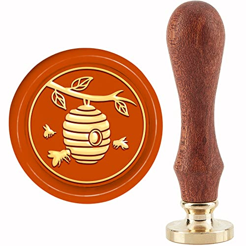 CRASPIRE Bienenwaben-Wachssiegelstempel, Bienenstock-Siegelstempel, Kupfersiegel, Retro, Abnehmbarer Messing-Stempelkopf Mit Holzgriff Für Hochzeitsbriefe, Einladungen, Umschläge, Karten, Scrapbooking