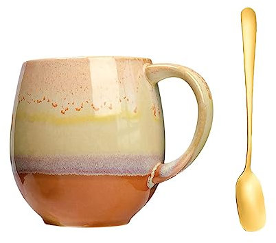 Xfeyaqlo Tazas Ceramica Vintage, Tazas Grandes 500ml, Tazas de Te Vintage, Tazas Grandes Desayuno Tazas Café, Disfruta de Una Vida Maravillosa (Leonado)