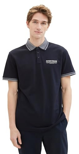 TOM TAILOR Herren Basic Piqué Poloshirt mit Logo-Print , sky captain blue, S