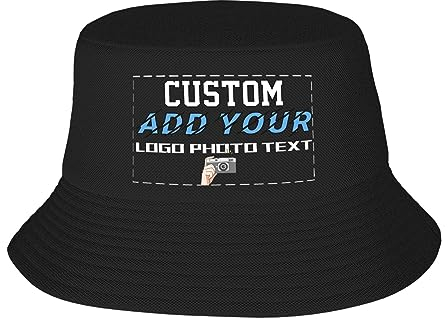 Generisch Personalisierte Fischerhut Selbst Gestalten,Schwarz Bucket Hat mit Text, Logo und Drucken Foto, Unisex Faltbarer Sonnenhut Strandhut Fishermütze Outdoor Sommermütze Herbst Hut