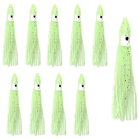 Luminous Octopus Schleppen Köder, 9cm x 10 STK Weiche Gummi Tintenfisch, Salzwasser Süßwasser Gummiköder für Barsch Wels Forelle, Multicolored