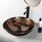 ZealWe Waschbecken Glas Aufsatzwaschbecken mit Wasserhahn Ablaufgarnitur, Round Waschschale Waschtisch Set Braun, Bad Küche, Gäste WC