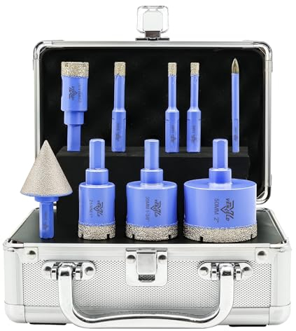 Juego Brocas de Diamante 9 piezas - 6/6/8/20/25/35/50mm Brocas, 6mm Broca de Carburo, 35mm Broca Biselada para Perforación en Seco Porcelana Cerámica Baldosas Azulejo Granito Mármol
