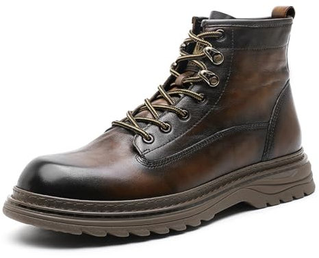 DESAI Stivali Invernali Uomo Scarpe Derby Stringate Pelle Stivaletti con Fodera in Pile Suola in Gomma Scarpe Eleganti da Lavoro Formali Traspiranti, Marrone, 42 EU
