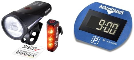SIGMA SPORT - Aura 100 / Blaze LINK Set | Fahrradbeleuchtung vorne und hinten & Needit Park Lite | Parkuhr mit Zulassung vom Kraftfahrt-Bundesamt | Spart Zeit und Geld Dank automatischer Aktivierung