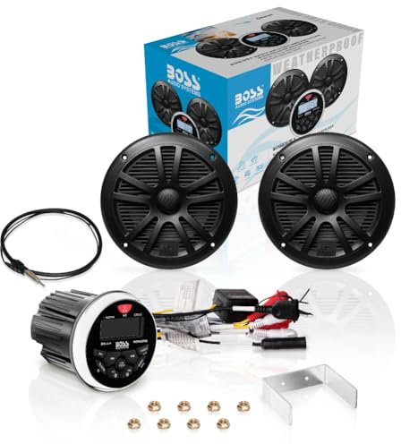 SET PER BOSS AUDIO SYSTEMS MCKGB350B.6 1 kit marino con stereo ricevitore AM/FM bluetooth waterproof, una coppia di altoparlanti MR6B 16,5 cm 90 watt rms 180 watt max, una dipole antenna, 1 kit