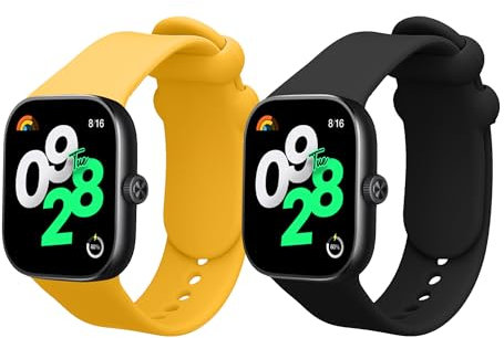 kwmobile Straps Compatible with Xiaomi Redmi Watch 4 / Watch 5 / Watch 5 eSIM Straps - 2x Replacement Silicone Watch Bands - Smartwatch or Fitness Tracker - Black/Yellow
