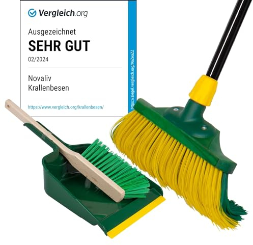 Novaliv Balai à griffes de qualité supérieure avec manche 40 cm avec kit de balayage pour l'extérieur, poils incurvés spéciaux – Idéal comme balai de jardin, balai à griffer, gazon artificiel, idéal
