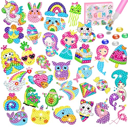 EFNHJF5 33 Stück Diamond Painting Kinder Tiere Mädchen Meerjungfrau,Diamond Painting Sticker,5D Diamond Painting Set Tiere,DIY Diamant Malerei Aufkleber Kit für Kinder