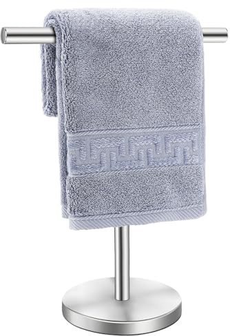 Zitalupy T-Shape Bath Hand Towel Holder Stand, Stainless Steel Free Standing Hand Towel Rack, for Bathroom Kitchen & Countertop, Silver