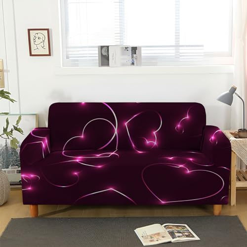 ACSMCQ Sofa Bezug 1 2 3 4 Sitzer lila geometrisches Herz Couchbezug Stretch Schonbezug Universal Sofahusse für Armlehnen Sofa Abdeckung Spandex Polyester Antirutsch Sofa Überzug