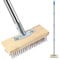65Inch Stainless Steel Wire Broom with Long Handle, Stiff Metal Bristle Deck Scrub Brush, 4 Section Detachable Pole, Outdoor Floor Scrub Brush for Cleaning Moss, Algae, Weed
