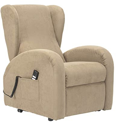 Sime BG-2 ANPASSBAR relaxsessel elektrisch 2 Motoren, unabhängig verstellbares Rückenlehnen-Fußteil 4 Räder seitliche Kopfstützen unverformbarer Sitz Mikrofaser aufstehhilfe seniorensessel Kamel