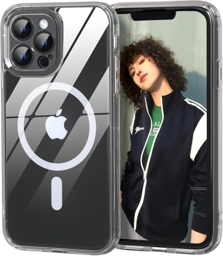 Nupcknn Transparente Funda Magnética Compatible con iPhone 13 Pro [Compatible con Magsafe][Lleno Cámara Proteccion], Carga Inalámbrica, Carcasa Antigolpes, Parte Trasera Transparente Anti-Arañazos