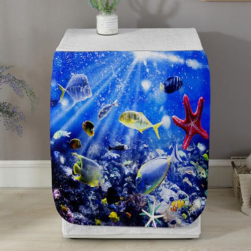 Highdi Copertura Lavatrice per Esterno,Coprilavatrice Esterni per di Carica Frontale lavatrici e Asciugatrice Copertura (M capacità 8~10 kg,Stella Marina)