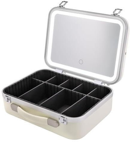 MIAOMI Schminkkoffer mit 3-farbigem LED-Licht und Spiegel, Schminkkoffer, Reise-Kosmetik-Organizer-Box, Einstellbare Helligkeit, Großes Makeup-Artist-Organizer-Set
