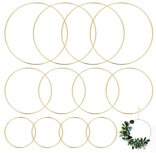 12 STK Metallringe zum Basteln 10cm 15cm 20cm, Runden DIY Drahtringe zum Basteln, Dekoringe zum Hängen, Gold Metall Deko Ringe für Traumfänger Ring Makramee Ring Handwerk Blumenkranz Floristik Ringe