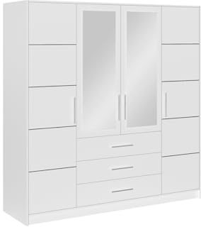 AGMAT-FURNITURE Drehtürenschrank Nancy D4, 4 Türen Kleiderschrank mit Spiegel, Moderne Garderobe, Schrank Größe: 196 x 200 x 58 cm