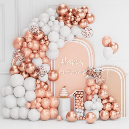 Kit Arco Palloncini Struttura Bianco Oro Rosa, 101 Pezzi Ghirlanda Palloncini Compleanno Bianco Opaco, Oro Rosa Metallizzato per Decorazioni Compleanno Bimba, Baby Shower, Matrimonio, Fidanzamento