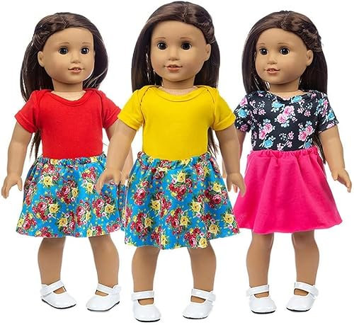 Codulu Puppenkleidung, Outfits für 43–48 cm große Puppen, Mädchen, Puppen, Kostüm-Zubehör, Overall, Body, Blumen, bedruckter Rock