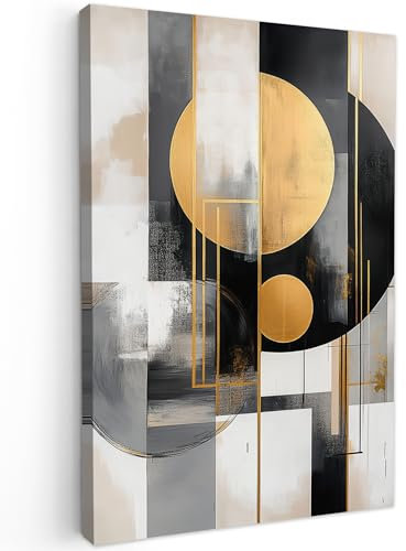 MuchoWow© Leinwand Bilder 40x60 cm Wanddeko Wohnzimmer Aesthetic Room Decor Deko Zimmer Wandbilder Modern Bild auf Leinwand Abstrakt - Gold - Silber - Formen - Ästhetisch - Modern