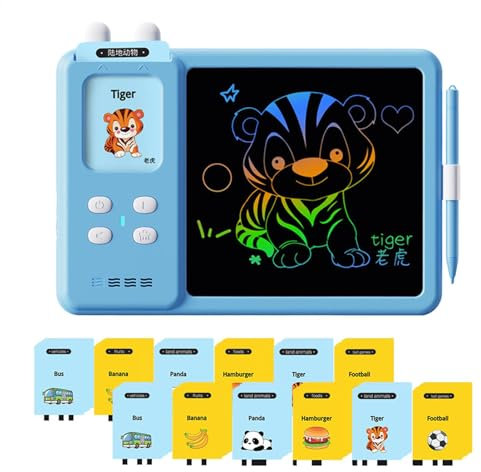 Flash Cards, Drawing Tablet, Kids Flash Cards, Electronic Doodle Board, Talking Flash Cards and Rechargeable LCD Drawing Tablet Educational LCD Writing Tablet with 112 Flash Cards for Children