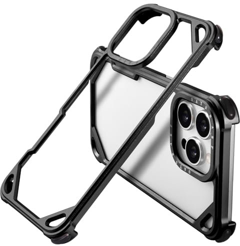 OATSBASF for iPhone 16 Pro Max 6.9 Bumper Case Metal, Aluminum Frame Slim Fit No Back Design, Compatible with MagSafe, 4 Corner Shockproof Protection, Minimalist Frameless Phone Case, Black