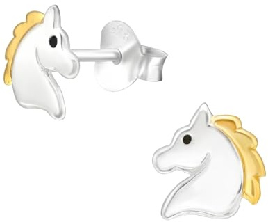 Monkimau Pferd Kinder Ohrringe | 925 Silber | Mädchen Ohrstecker Schmuck | Hypoallergen & Nickelfrei | Kinderohrringe Geschenkidee