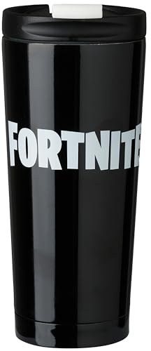 Get Trend Fortnite Tazza Termica da Viaggio 425ml, Acciaio Inox con Coperchio Flip, Mug Termica Isolata a Doppia Parete per Bevande Calde e Fredde (Nero Fortnite)