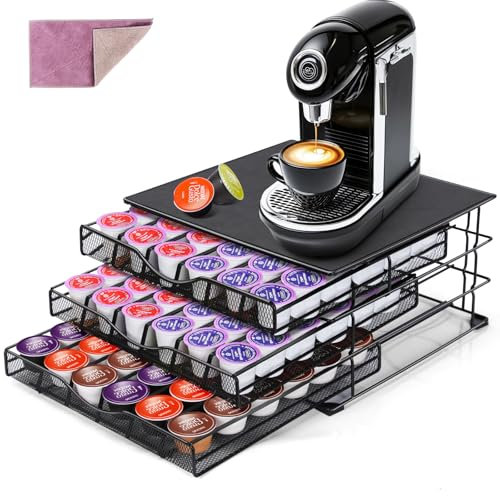 Myiosus Porte Capsule Dolce Gusto 108 PCS, Support Dosette Dolce Gusto avec 3 Tiroirs, Grande Capacité Rangement Capsules Porte Dosettes avec Surface Anti-Vibration pour Cuisine, Maison, Bureau