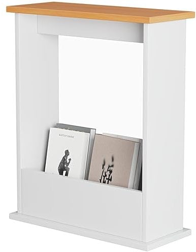 Blisswood Slim Side Table, Small Side Table With Magazine Rack, Modern Style Sofa End Tables For Living Room And Office, Narrow Bedside Tables For Bedroom, Study (55 x 45 x 18 cm, Pine & White)