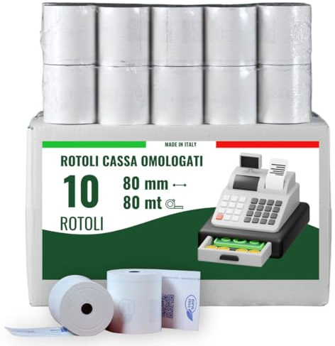 Maya Home & Garden - Rotoli Cassa 80x80 Termica Fiscale, Carta Termica 80x80 Omologata per Registratori di Cassa e Scontrini Fiscali, Alta Qualità e Lunga Durata