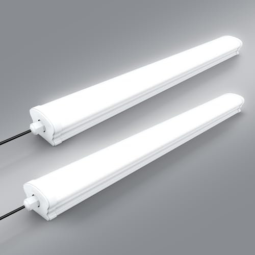 Viugreum 2 Paquets Tube Neon Led 145 cm, Étanche IP65 Reglette LED 50W 5000LM Blanc Froid 6500k Réglette Led, Plafonnier Tube Néon Garage pour Bureau Garage Atelier Entrepôt Salle de Bain Cuisine