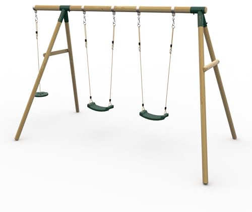 Plum Play Kids Outdoor Wooden Round Pole Swings with Ground Anchors Included - Suitable for up to 50kg per accessory - Up to 5 year Warranty (Triple Green Loris)