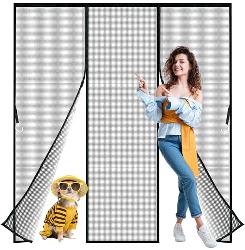 Zlhloj Moustiquaire Porte Fenêtre, 400x220 cm Maille Très Fine Dense, Moustiquaire Porte Fermeture Aimantée Magnétique Automatique, Rideaux Anti Mouches et Insect, Bande Adhésive Sans Perçage Noir