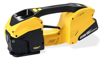 Steinbock Akku-Umreifungsgerät für 9-16 mm Bandbreite | vollautomatisch | 12 m/min Spanngeschwindigkeit | 18 V / 5,0 Ah Akku | bis zu 2.700N Spannkraft | Umreifungsmaschine mit Display-Anzeige