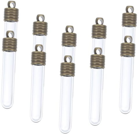 COOLHIYA 10pcs Clear Mini Glass Wish Bottles with Bronze Caps Handcrafted Decorative Jars for Potpourri Gemstones and Ribbon Crafts Tube Height