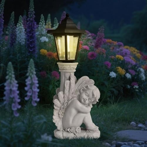 Tuzsocr Solar Engel Gartenfiguren für Außen, Mutter-Sohn-Statue Gartendeko mit Solarlaterne, Wetterfest Grabschmuck für Friedhof,Fairy Engel Skulptur für Draußen, Rasen, Hof, Balkon, Terrasse (Stil 3)