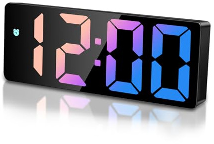 Sarsumir Digital Alarm Clock Mains Powered Electric Battery Alarm Clocks Bedside for bedrooms Office, LED Kids Alarm Clock with Time Date Temperature Snooze Brightness Adjustable, Colorful Display