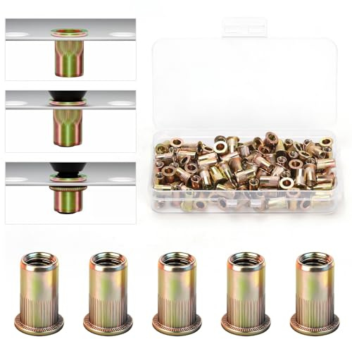 105 Pzs Tuercas Remachables M5 Zincadas, Cabeza Plana | Tuercas ciegas M5con rosca interna, ideales para chapas, placas metálicas, tubos y electrodomésticos, resistentes y prácticas