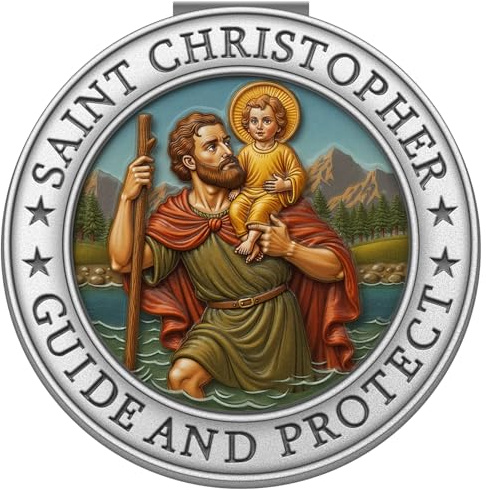 iriscono St.-Christophorus-Medaille fürs Auto, St.-Christophorus-Medaille als Sonnenblendenclip, Autodekoration, Kfz-Zubehör, Sicherheitsgeschenk für Fahranfänger, Familie und Freunde (1)