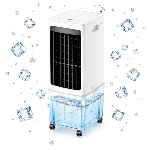 12L Portable Evaporative Air Cooler Cold Air Fan, Detachable Water Tank, Remote Control, Rolling Casters & Washable Dust Filter, Mobile Cooler for Bedroom Living Room Office Garage Indoor Summer Use