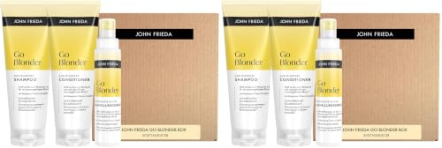 John Frieda Go Blonder Vorteilsset - Inhalt: Shampoo, 250ml, Conditioner, 250ml, Aufhellungsspray, 100ml - Für feines, blondes, blondiertes Haar - Aufhellend (Packung mit 2)