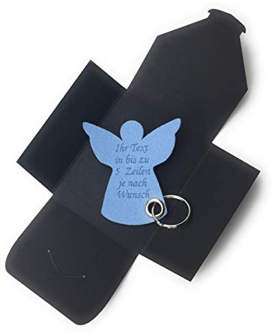 filzschneider Schlüsselanhänger aus Filz - Engel/Weihnachten - hell-blau - mit Namensgravur - als Geschenk und Glücksbringer