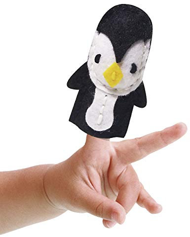 MAMMUT 164006 - Nähset Fingerpuppe, Tier, Pinguin, Komplettset mit vorgestanzten Filzstoffen, Füllwatte, Garn, Stopfnadel und Anleitung, Bastelset für Kinder ab 5 Jahre